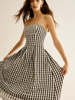 Online Plaid Tube Long Dress White Dresses|Casual Dresses