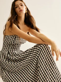 Online Plaid Tube Long Dress White Dresses|Casual Dresses
