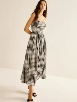 Online Plaid Tube Long Dress White Dresses|Casual Dresses