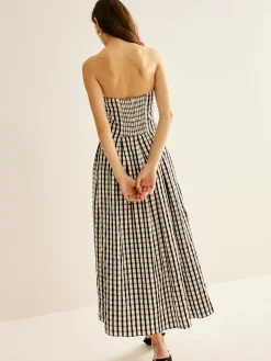Online Plaid Tube Long Dress White Dresses|Casual Dresses