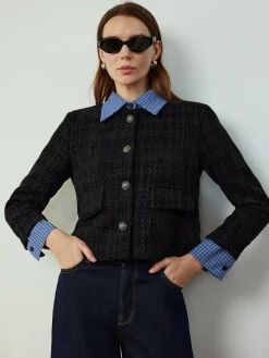 New Plaid-Collar Short Jacket Outerwear|Jackets