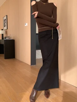 Plain A-Line Maxi Skirt Skirts|Bottoms