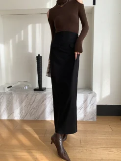 Plain A-Line Maxi Skirt Skirts|Bottoms