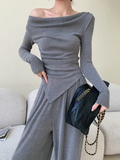 Sale Plain Asymmetrical Draped Pants Set Pants Sets|Matching Sets