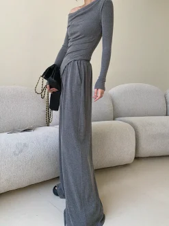 Sale Plain Asymmetrical Draped Pants Set Pants Sets|Matching Sets