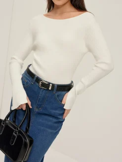 Outlet Plain Backless Button Sweater Sweater Tops|Sweaters & Cardigans