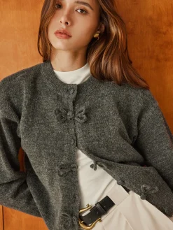 Outlet Plain Bow-Breasted Cardigan Cardigans|Sweaters & Cardigans