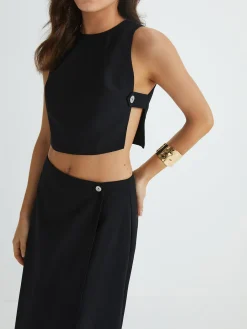 Outlet Plain Button Detail Top With Split Maxi Skirt Set Skirt Sets|Long Sleeve Sets