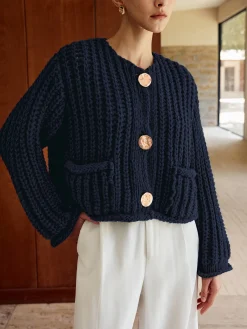 New Plain Button Knit Cardigan Cardigans|Sweaters & Cardigans