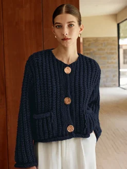 New Plain Button Knit Cardigan Cardigans|Sweaters & Cardigans