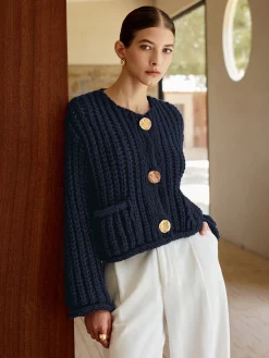 New Plain Button Knit Cardigan Cardigans|Sweaters & Cardigans