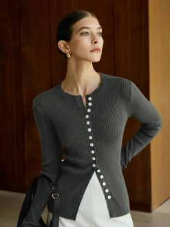 Clearance Plain Button Knit Cardigan Cardigans|Sweaters & Cardigans