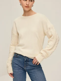Outlet Plain Cable Sleeve Pullover Sweater Sweater Tops|Sweaters & Cardigans