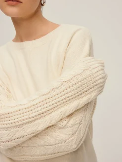Outlet Plain Cable Sleeve Pullover Sweater Sweater Tops|Sweaters & Cardigans