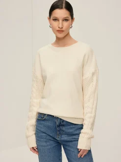 Outlet Plain Cable Sleeve Pullover Sweater Sweater Tops|Sweaters & Cardigans