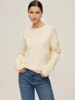 Outlet Plain Cable Sleeve Pullover Sweater Sweater Tops|Sweaters & Cardigans