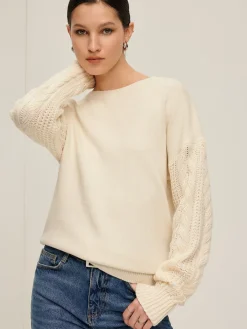 Outlet Plain Cable Sleeve Pullover Sweater Sweater Tops|Sweaters & Cardigans
