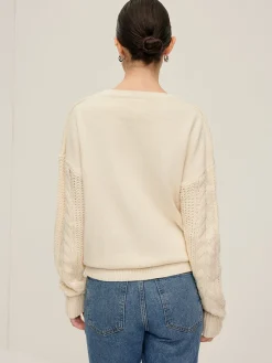 Outlet Plain Cable Sleeve Pullover Sweater Sweater Tops|Sweaters & Cardigans