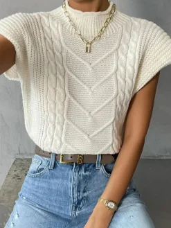 Hot Plain Cap Sleeve Sweater Vest Sweater Vests|Sweaters & Cardigans