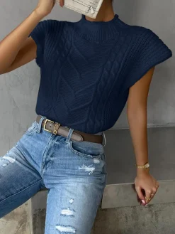 Hot Plain Cap Sleeve Sweater Vest Sweater Vests|Sweaters & Cardigans