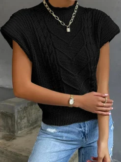 Hot Plain Cap Sleeve Sweater Vest Sweater Vests|Sweaters & Cardigans