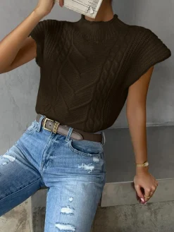 Hot Plain Cap Sleeve Sweater Vest Sweater Vests|Sweaters & Cardigans