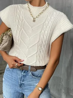Online Plain Cap Sleeve Sweater Vest Sweater Vests|Sweaters & Cardigans