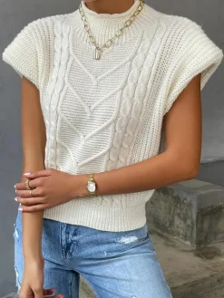Online Plain Cap Sleeve Sweater Vest Sweater Vests|Sweaters & Cardigans
