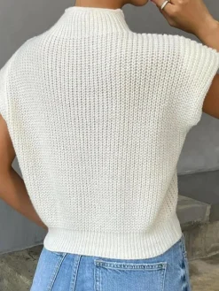 Online Plain Cap Sleeve Sweater Vest Sweater Vests|Sweaters & Cardigans