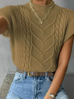Online Plain Cap Sleeve Sweater Vest Sweater Vests|Sweaters & Cardigans