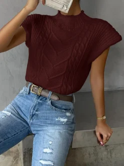 Online Plain Cap Sleeve Sweater Vest Sweater Vests|Sweaters & Cardigans