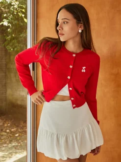 Online Plain Cherry Embroidery Cardigan Cardigans|Sweaters & Cardigans
