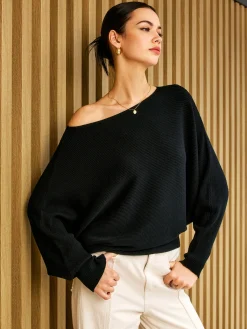 New Plain Cold Shoulder Loose Sweater Sweater Tops|Sweaters & Cardigans