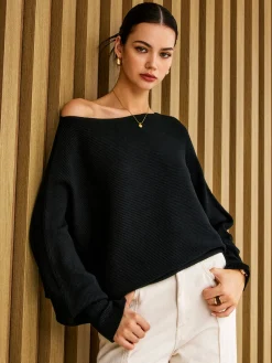 New Plain Cold Shoulder Loose Sweater Sweater Tops|Sweaters & Cardigans