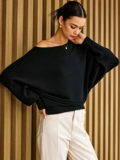 New Plain Cold Shoulder Loose Sweater Sweater Tops|Sweaters & Cardigans