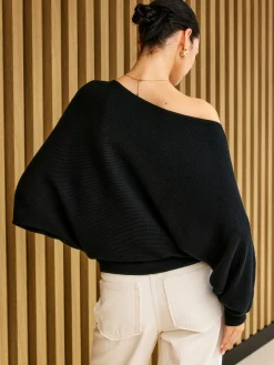 New Plain Cold Shoulder Loose Sweater Sweater Tops|Sweaters & Cardigans