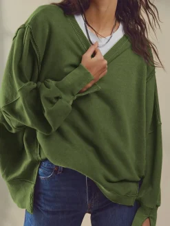 Hot Plain Cotton Split Sweatshirt Sweatshirts & Hoodies|Tops