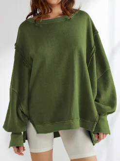 Hot Plain Cotton Split Sweatshirt Sweatshirts & Hoodies|Tops