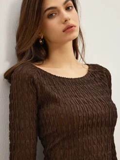 Discount Plain Crinkle Textured Dress Without Belt Casual Dresses|Work Dresses