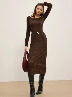 Discount Plain Crinkle Textured Dress Without Belt Casual Dresses|Work Dresses