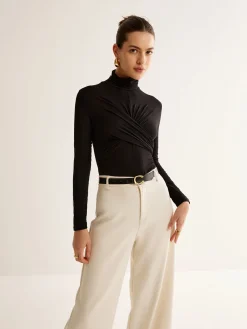 Discount Plain Criss Cross Pleated T-Shirt T-shirts|Tops