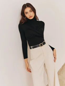 Discount Plain Criss Cross Pleated T-Shirt T-shirts|Tops