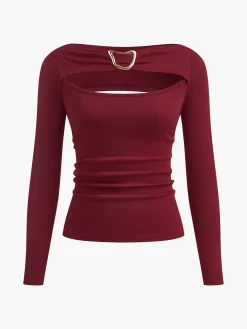 Best Plain Cutout Long Sleeve T-Shirt T-shirts|Tops