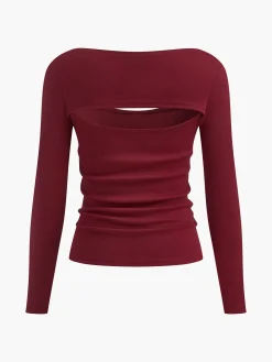 Best Plain Cutout Long Sleeve T-Shirt T-shirts|Tops