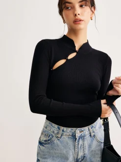 Plain Cutout Skinny Sweater Sweater Tops|Sweaters & Cardigans