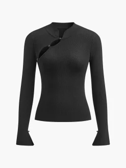 Plain Cutout Skinny Sweater Sweater Tops|Sweaters & Cardigans