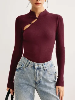 Plain Cutout Skinny Sweater Sweater Tops|Sweaters & Cardigans