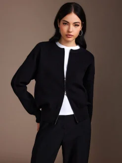 Sale Plain Double Zip Cardigan Cardigans|Sweaters & Cardigans