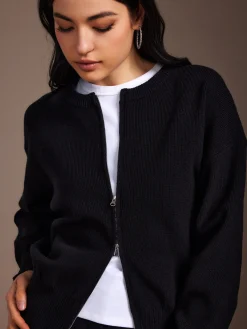 Sale Plain Double Zip Cardigan Cardigans|Sweaters & Cardigans