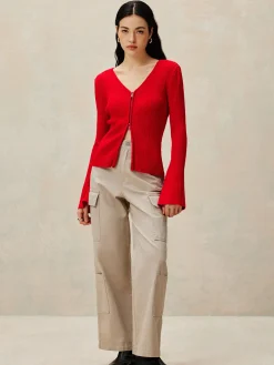 Plain Double Zip Knit Cardigan Cardigans|Sweaters & Cardigans